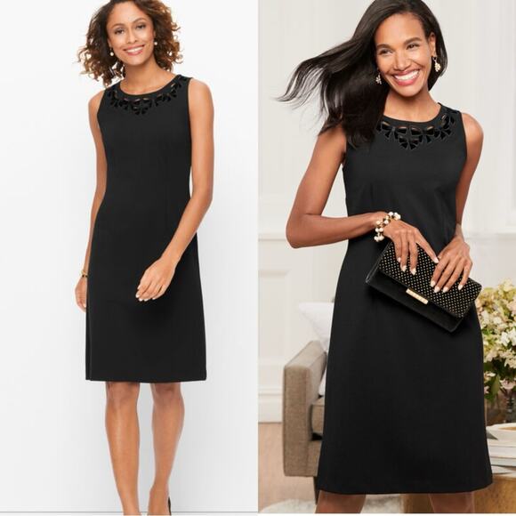 Talbots Dresses & Skirts - TALBOTS Dress Size 10 Bow Embroidered Cut Out Velvet Ponte Knit A-Line NWT Black